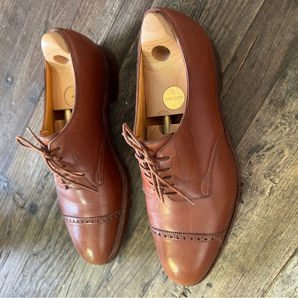 John Lobb Russel Derby Brown Leather Cap Toe Dress Shoe - Picture 5 of 12